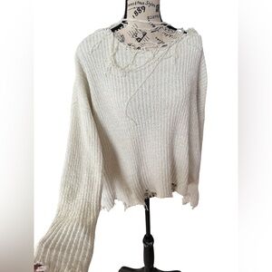 Forever 21 Chic Distressed Cream Sweater